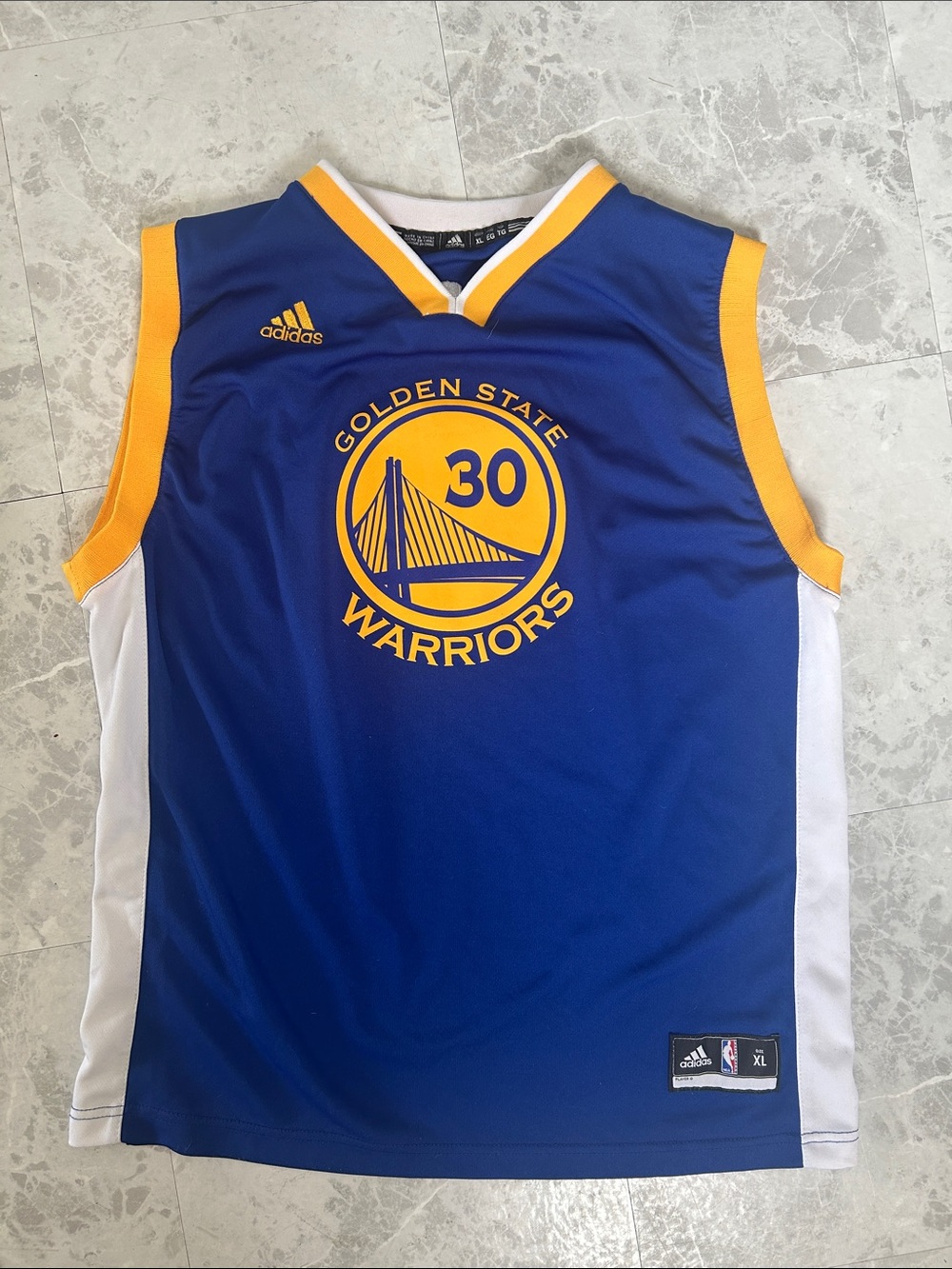 adidas Blue and Yellow Golden State Warriors Basketball Jersey